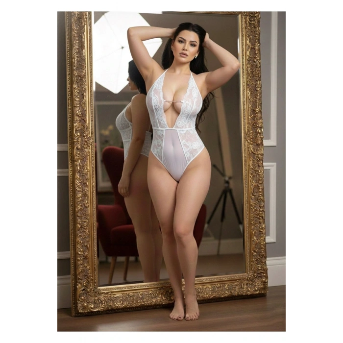 MARSİLYAN- Beyaz Taşlı Bodysuit - 889