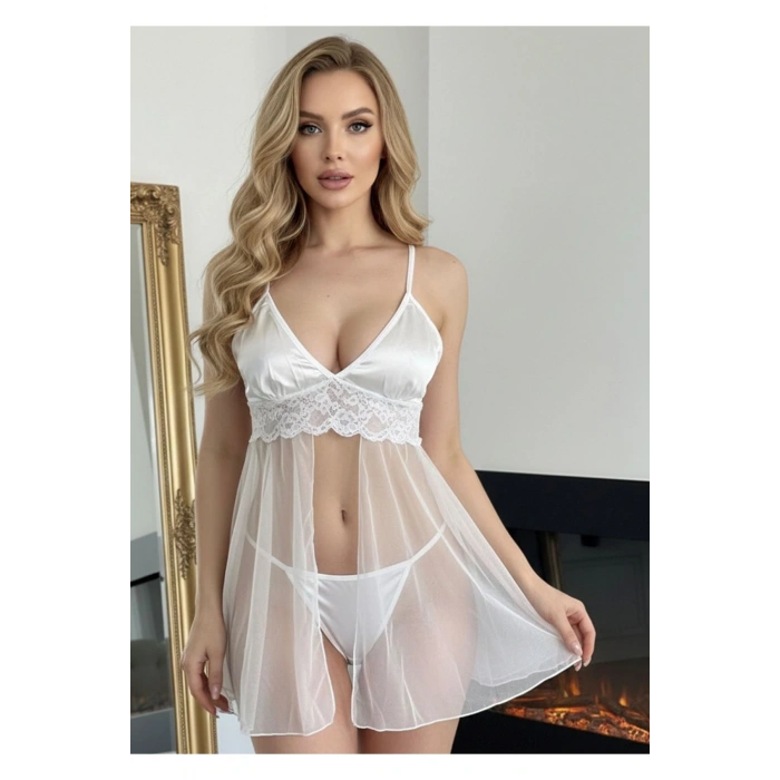 MARSİLYAN- Beyaz Tül Gecelik - 671