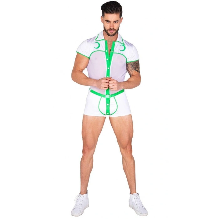 MARSiLYAN-  Beyaz Yeşil Şeritli Fantezi Erkek Kostüm