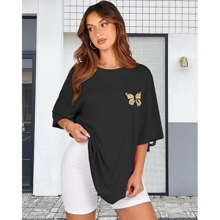 MARSiLYAN- Bisiklet Yaka Baskılı T-shirt - Siyah