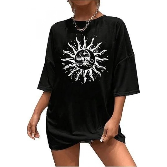 MARSiLYAN- Bisiklet Yaka Baskılı T-shirt - Siyah