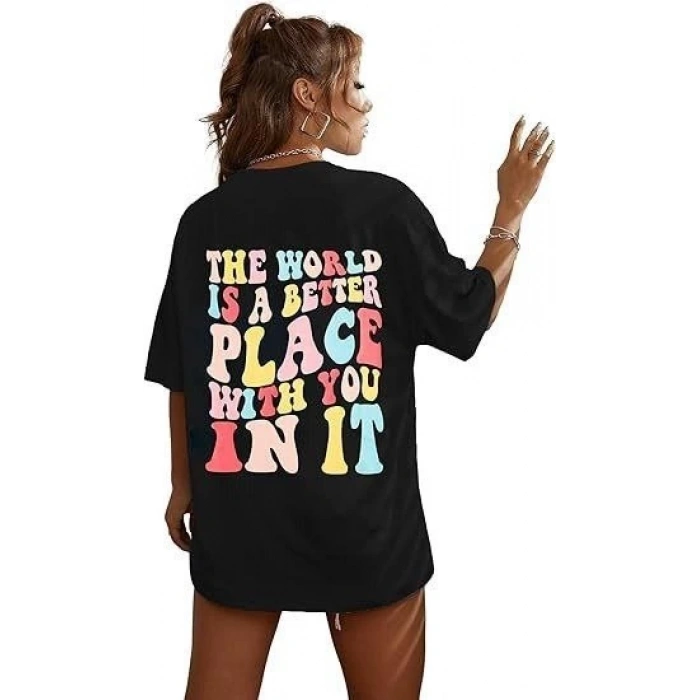 MARSiLYAN- Bisiklet Yaka Baskılı T-shirt - Siyah