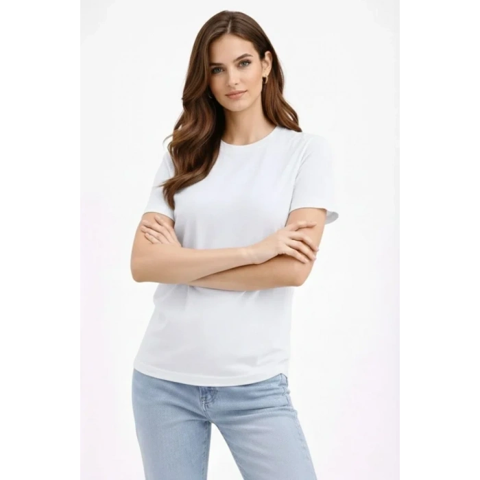 MARSiLYAN- Bisiklet Yaka Tişört Regular Kalıp Basic Pamuklu Günlük Kullanım T-shirt - Beyaz