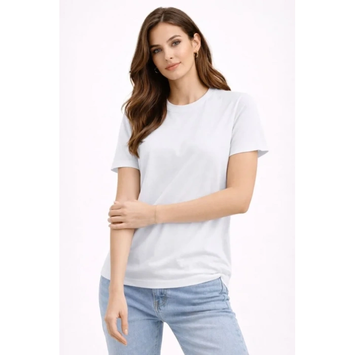 MARSiLYAN- Bisiklet Yaka Tişört Regular Kalıp Basic Pamuklu Günlük Kullanım T-shirt - Beyaz