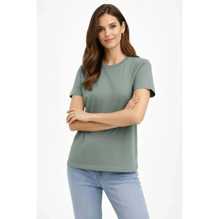 MARSiLYAN- Bisiklet Yaka Tişört Regular Kalıp Basic Pamuklu Günlük Kullanım T-shirt - Mint Yeşili