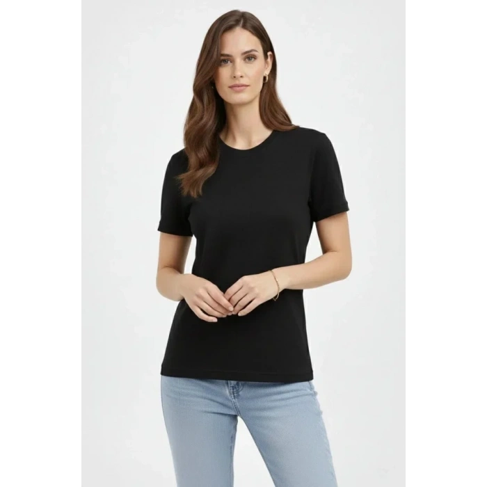 MARSiLYAN- Bisiklet Yaka Tişört Regular Kalıp Basic Pamuklu Günlük Kullanım T-shirt - Siyah