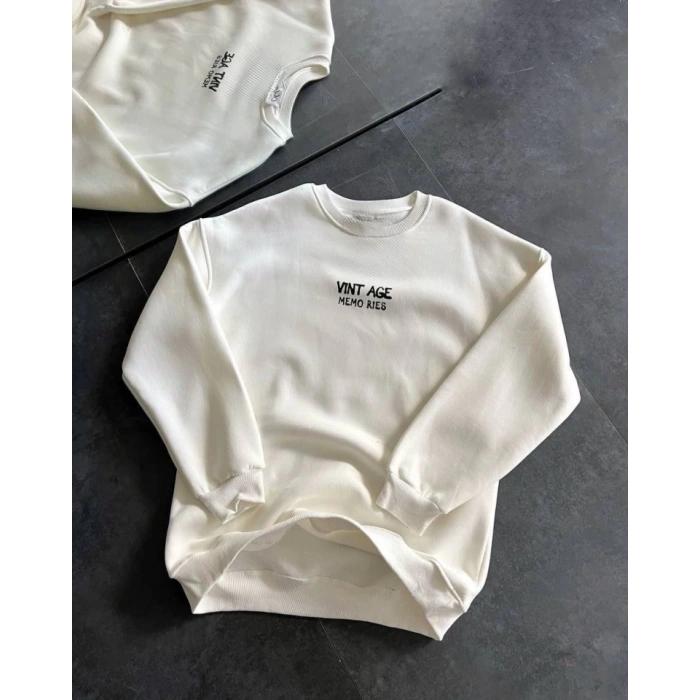 MARSiLYAN- Bisiklet Yaka Üç İplik Baskılı Oversize SweatShirt - Beyaz