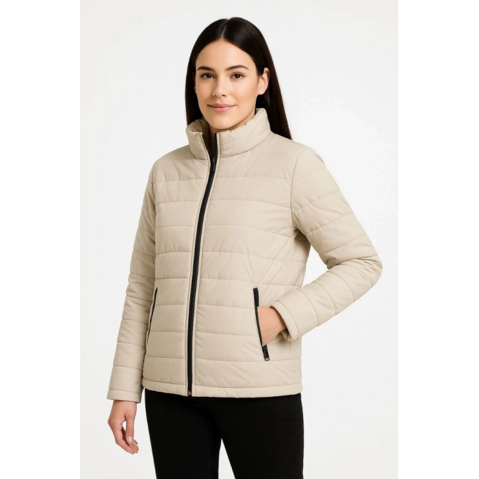 MARSiLYAN- Bomber Mont Ceket – Su İtici Kumaş, Kapitone Astarlı, Fermuarlı, Kışlık - Bej