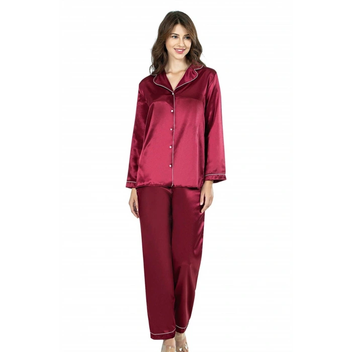 MARSiLYAN- Bordo İkili Saten Gecelik Pijama Takımı 7647