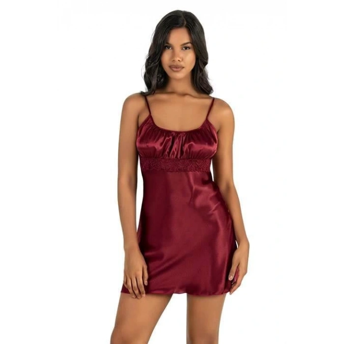 MARSiLYAN-  Bordo Kısa Saten Gecelik 8208