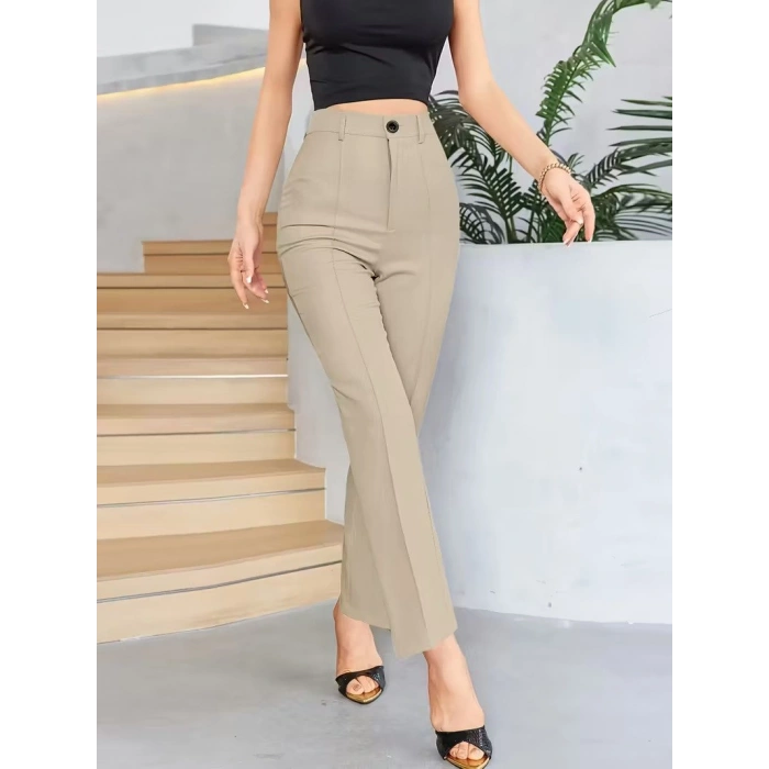 MARSiLYAN- Bordo Renk Yüksek Bel Maskülen Kesim Kumaş Pantolon