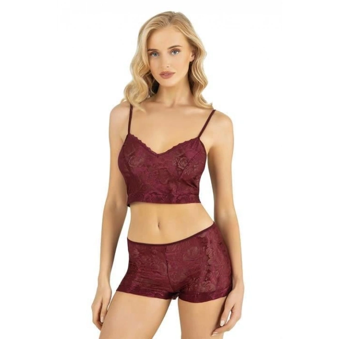 MARSiLYAN-  Bordo Saten Şort Takımı 9219