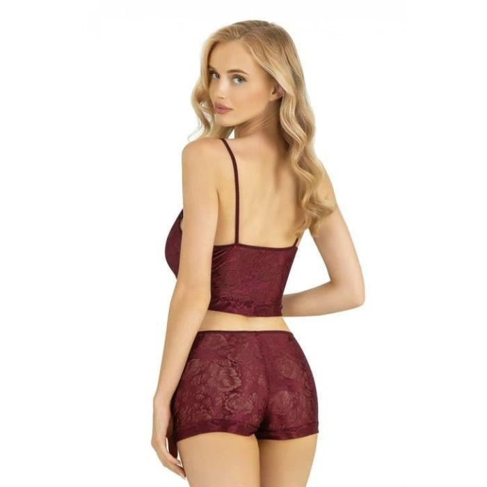 MARSiLYAN-  Bordo Saten Şort Takımı 9219