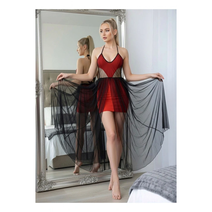 MARSİLYAN- Bordo Şifon Fantezi Gecelik - M071