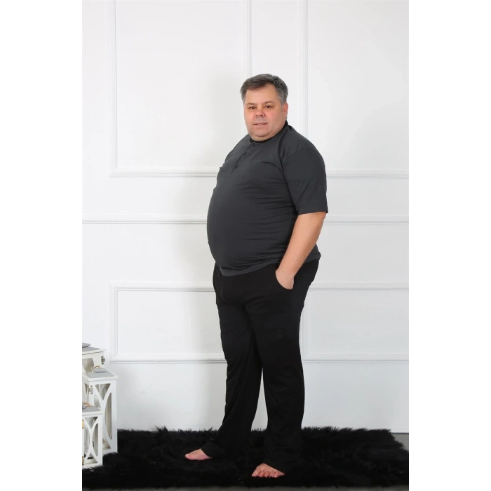 MARSiLYAN- Büyük Beden Erkek Antrasit Penye Pijama Takım