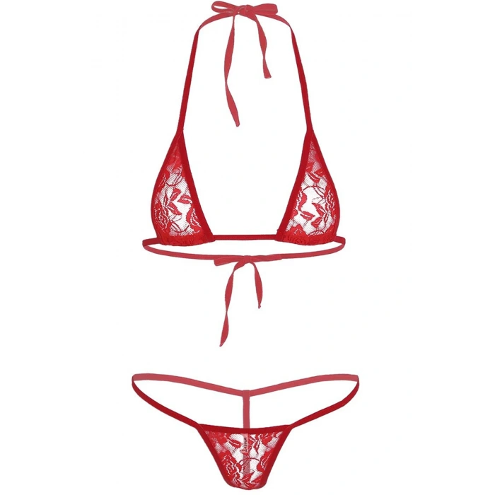 MARSİLYAN-- Büyük Beden Kadın Fantezi Kırmızı Sütyen String Takımı