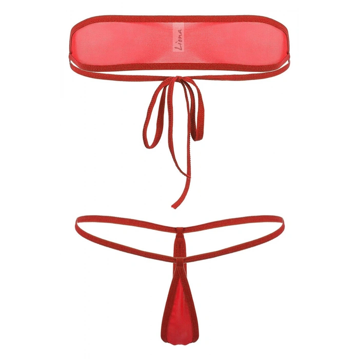 MARSİLYAN-- Büyük Beden Kırmızı Sütyenli Fantazi İç Çamaşırı Takımı