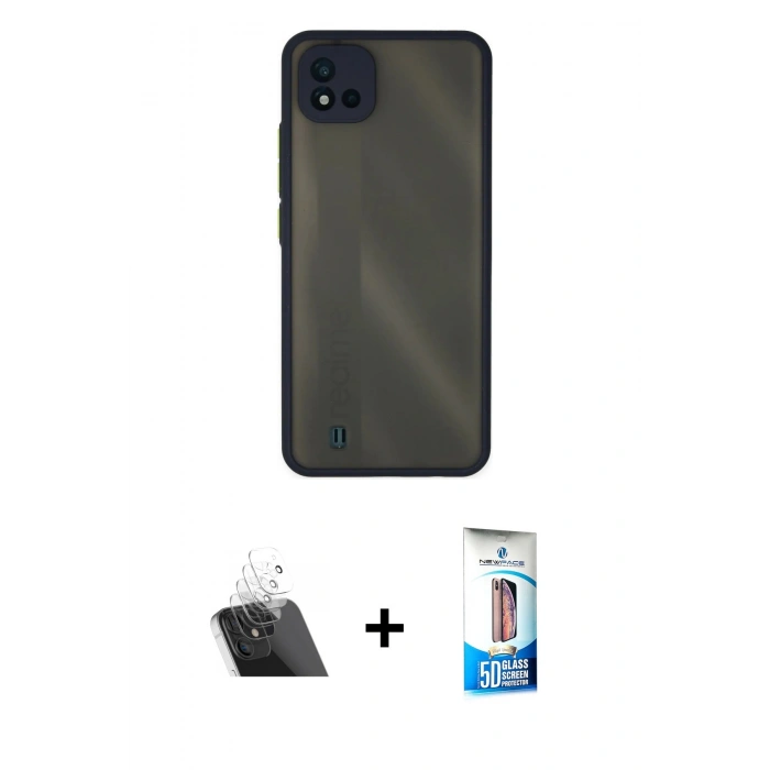 MARSİLYAN™- C11 2021 Kılıf Ahenk Çizgi Serisi - Siyah 5D Eko Cam Ekran Koruyucu + Kamera Lens Koruma Cam - SF