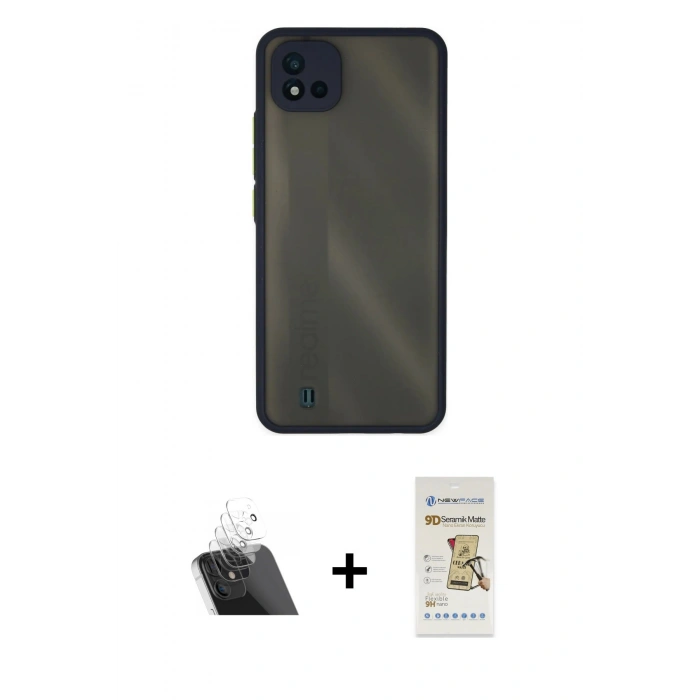 MARSİLYAN™- C11 2021 Kılıf Ahenk Çizgi Serisi - Siyah Mat Seramik Nano Ekran Koruyucu + Kamera Lens Koruma Cam - SF