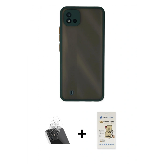 MARSİLYAN™- C11 2021 Kılıf Ahenk Çizgi Serisi - Siyah Mat Seramik Nano Ekran Koruyucu + Kamera Lens Koruma Cam - SF