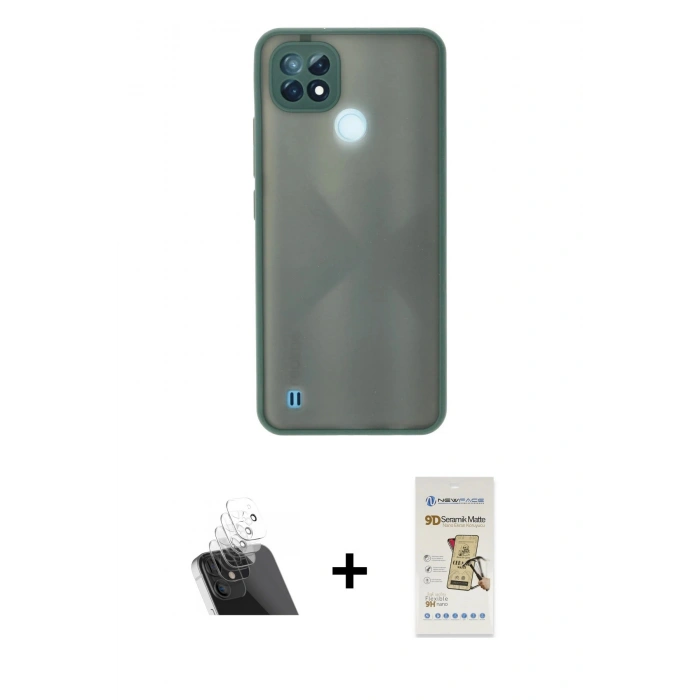 MARSİLYAN™- C21 Kılıf Ahenk Çizgi Serisi - Siyah Mat Seramik Nano Ekran Koruyucu + Kamera Lens Koruma Cam - SF
