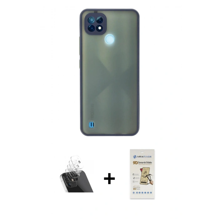 MARSİLYAN™- C21 Kılıf Ahenk Çizgi Serisi - Siyah Mat Seramik Nano Ekran Koruyucu + Kamera Lens Koruma Cam - SF
