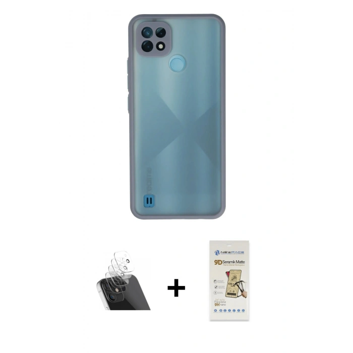 MARSİLYAN™- C21 Kılıf Ahenk Çizgi Serisi - Siyah Mat Seramik Nano Ekran Koruyucu + Kamera Lens Koruma Cam - SF