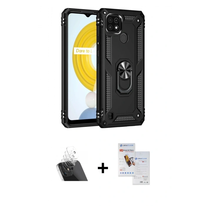 MARSİLYAN™- C21 Kılıf Ahenk Klasik Koleksiyonu - Siyah Seramik Nano Ekran Koruyucu + Kamera Lens Koruma Cam - SF