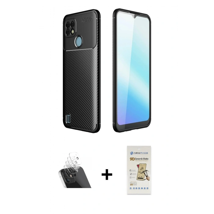 MARSİLYAN™- C21 Kılıf Eksen Form Prime - Siyah Mat Seramik Nano Ekran Koruyucu + Kamera Lens Koruma Cam - SF