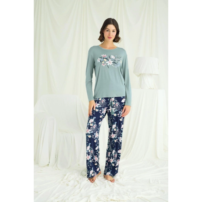 MARSiLYAN- Çiçek Ve Yaprak Desenli Baskılı Pijama Takımı