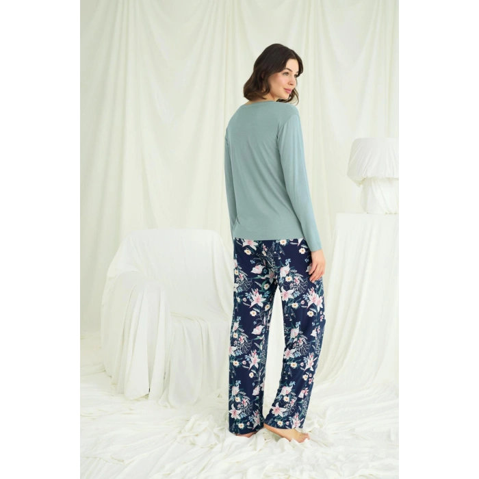 MARSiLYAN-  Çiçek ve Yaprak Desenli Baskılı Pijama Takımı