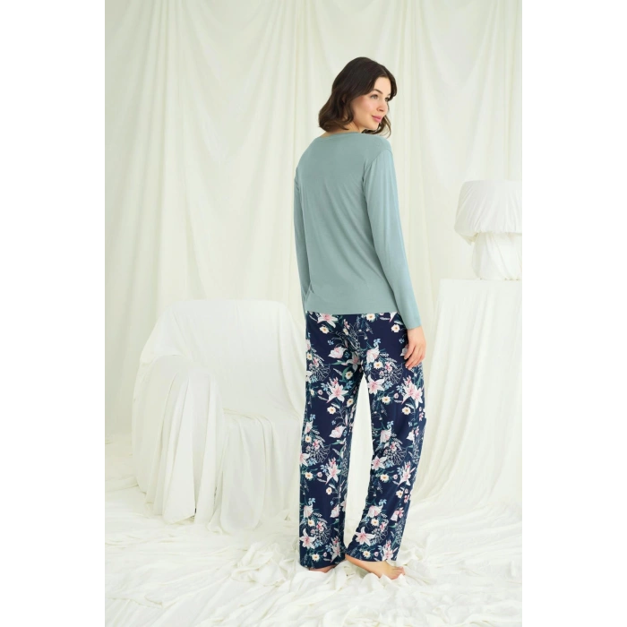 MARSiLYAN-  Çiçek ve Yaprak Desenli Baskılı Pijama Takımı