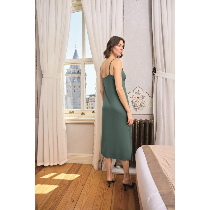 MARSiLYAN- Çiçek Ve Yaprak Desenli Dantelli Ve Dekolteli Sabahlık Takımı