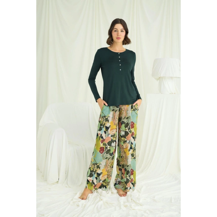 MARSiLYAN-  Çiçek ve Yaprak Desenli Pijama Takımı