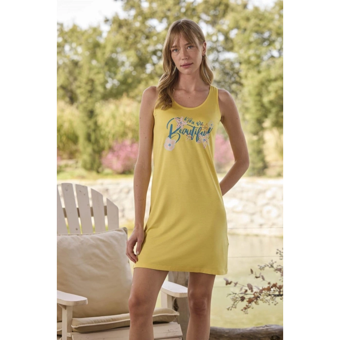 MARSiLYAN-  Çiçek ve Yaprak Desenli ve Baskılı You Are Beautiful Sabahlık Takımı