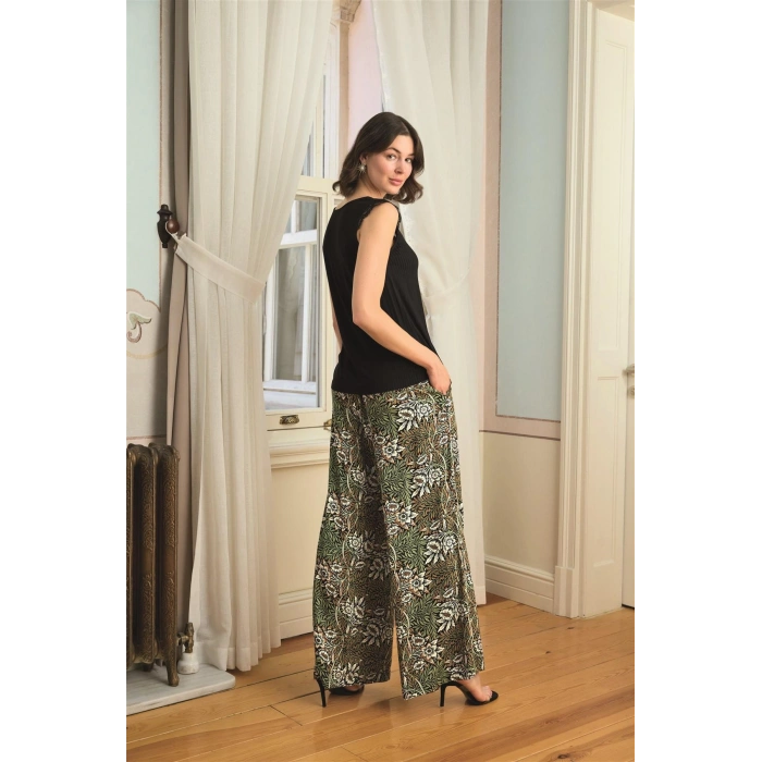 MARSiLYAN-  Çiçek Yaprak ve Etnik Desenli Dantelli 3lü Pijama Takımı