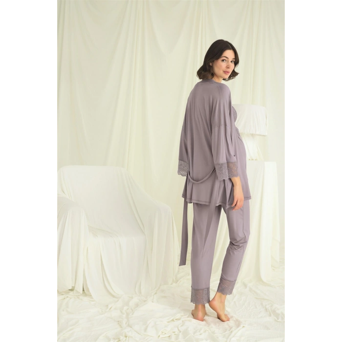 MARSiLYAN-  Dantelli Hamile Lohusa 3lü Pijama Takımı