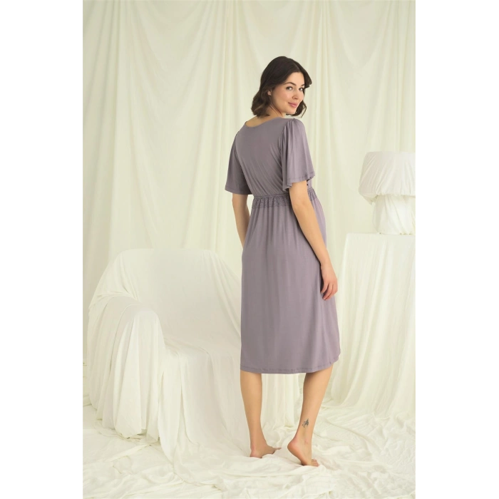 MARSiLYAN- Dantelli Önden Düğmeli Hamile Lohusa Gecelik