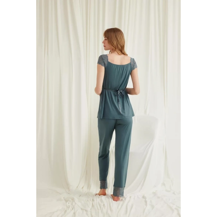 MARSiLYAN- Dantelli Önü Düğmeli Hamile Lohusa 3lü Viskon Pijama Takımı