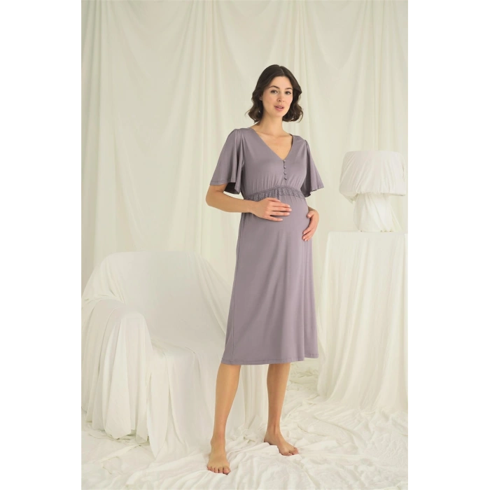 MARSiLYAN-  Dantelli Önü Düğmeli Hamile Lohusa Gecelik