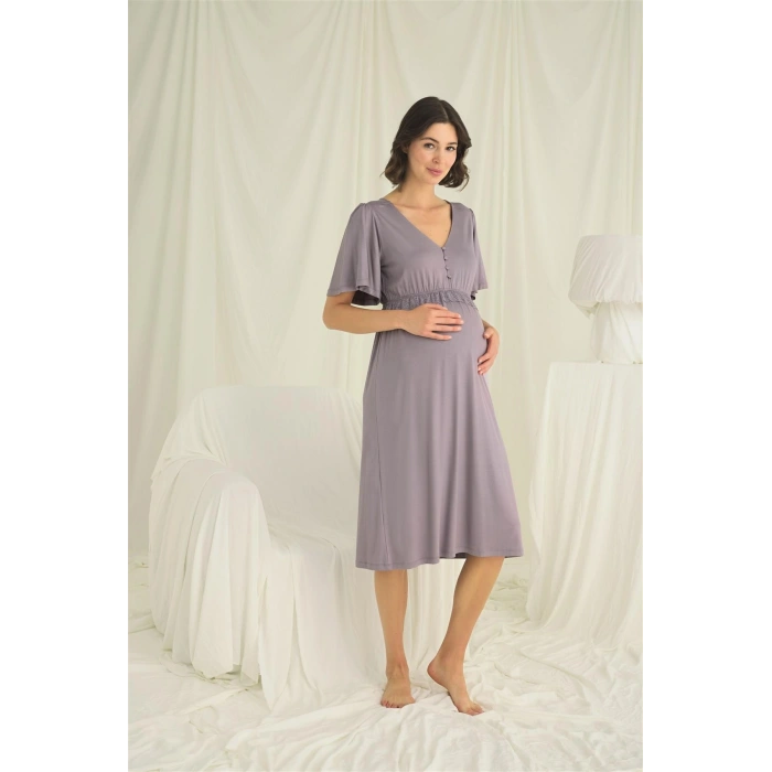 MARSiLYAN-  Dantelli Önü Düğmeli Hamile Lohusa Gecelik