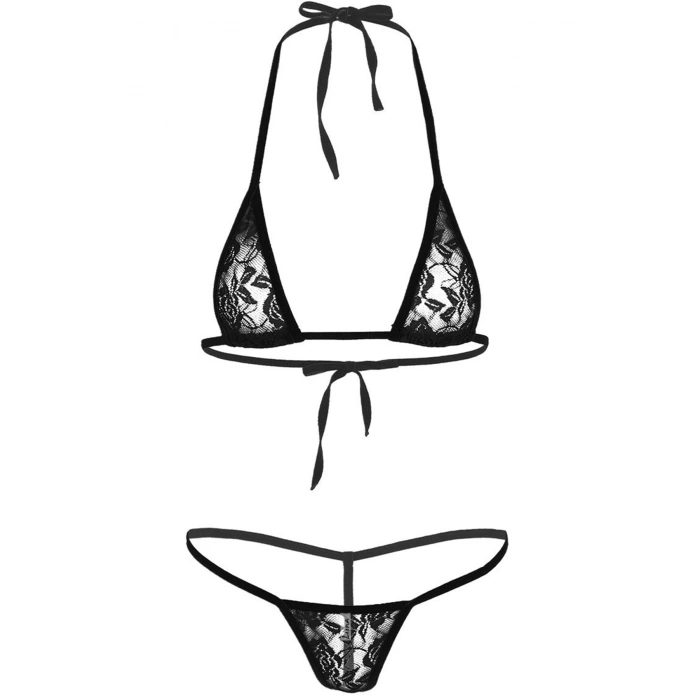 MARSİLYAN-- Dantelli Siyah Seksi Fantezi Sütyen Külot Takımı