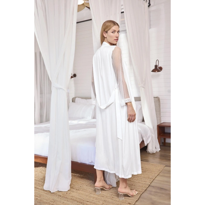 MARSiLYAN-  Dantelli Tüllü ve Dekolteli Saten Sabahlık Takımı