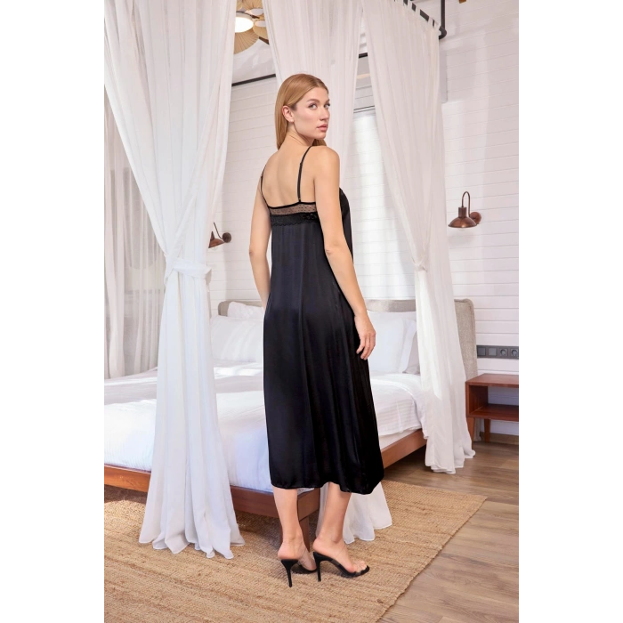 MARSiLYAN-  Dantelli Tüllü ve Dekolteli Saten Sabahlık Takımı