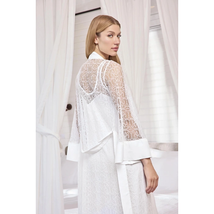 MARSiLYAN-  Dantelli ve Dekolteli Saten Sabahlık Takımı