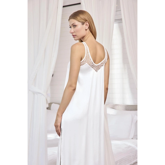 MARSiLYAN-  Dantelli ve Dekolteli Saten Sabahlık Takımı