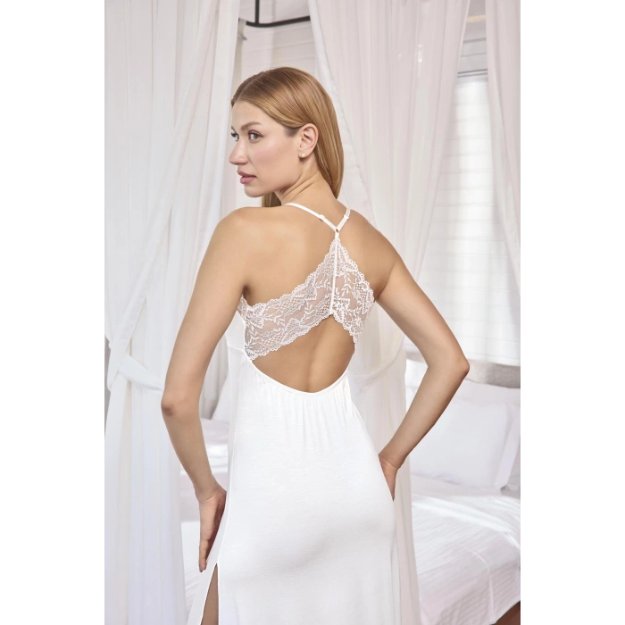 MARSiLYAN-  Dantelli ve Dekolteli Yırtmaçlı Gecelik