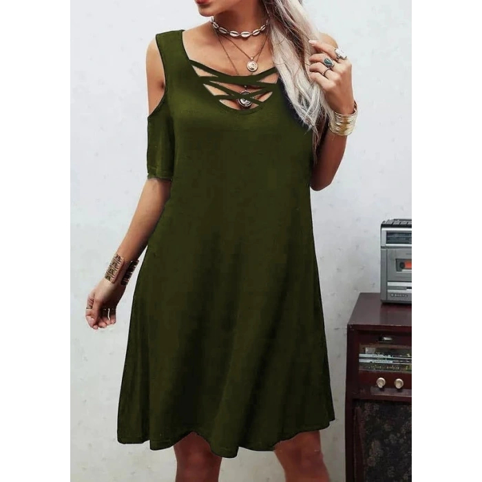 MARSiLYAN- Dekolteli Bağcık Detay Viskon Kumaş Elbise