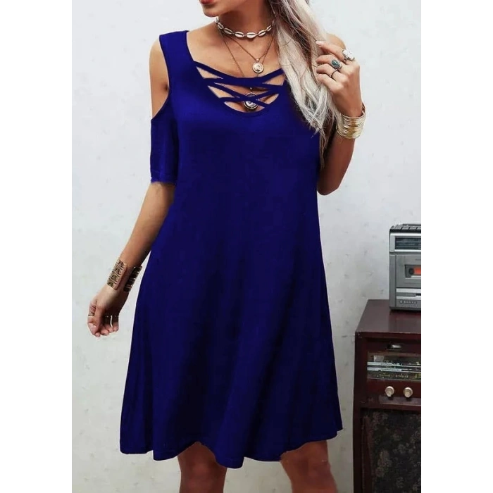 MARSiLYAN- Dekolteli Bağcık Detay Viskon Kumaş Elbise