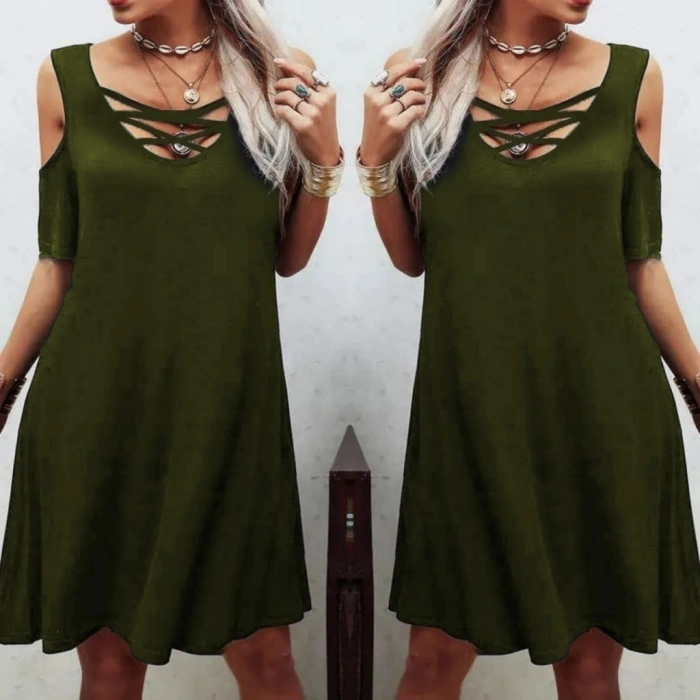 MARSiLYAN- Dekolteli Bağcık Detay Viskon Kumaş Elbise